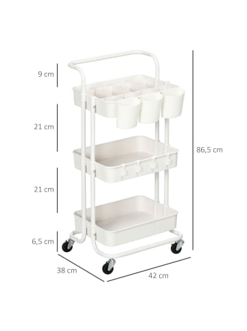 HOMCOM Servierwagen-42L x 38B x 86,5H cm-Weiß