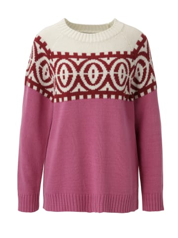 Aniston CASUAL Strickpullover in pink-dunkelrot-wollweiß
