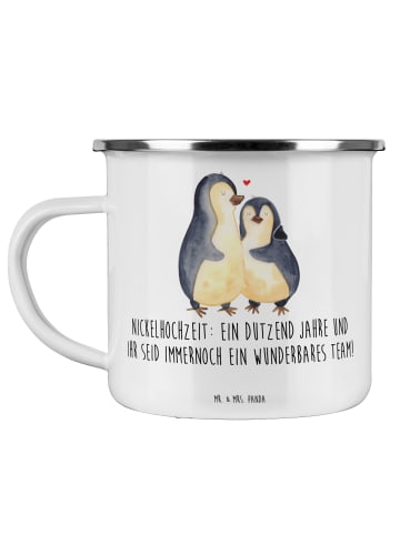 Mr. & Mrs. Panda Camping Emaille Tasse 12. Hochzeitstag Nickelho... in Weiß