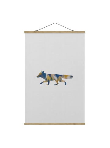 WALLART Stoffbild mit Posterleisten - Fuchs in Blau und Gelb in Grau