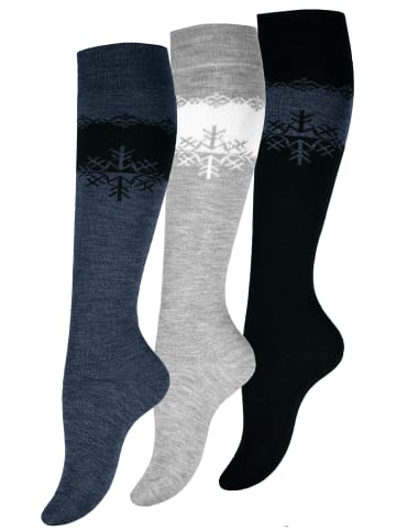 Cotton Prime® Kniestrümpfe 3 Paar Thermokniestrümpfe in Schwarz/Grau/Blau