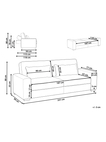 Beliani 3-tlg 3-Sitzer Sofa AROLE in Weiß/Schwarz