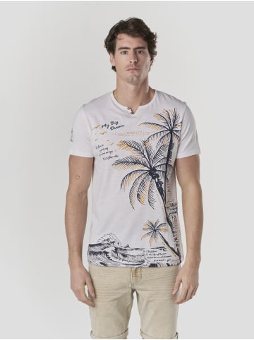 KOROSHI Baumwolle druck-emb henley t-shirt sommer in weiß