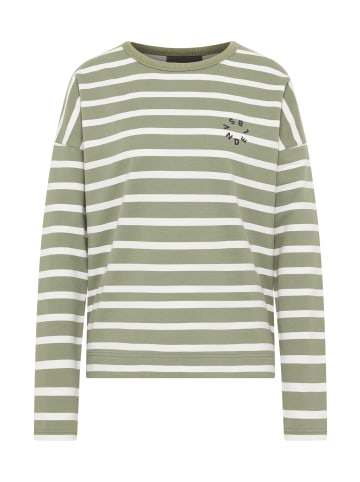 ELBSAND Sweatshirt Elva in Green Leaf + Cloud White STRIPE