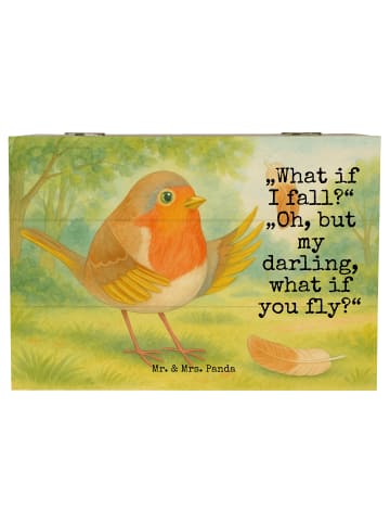 Mr. & Mrs. Panda Box Rotkehlchen Federn Design mit Spruch in Weiß