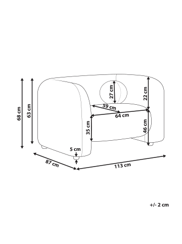Beliani Sessel LEIREN in Weiß - (W) 111 x (H) 68 x (L) 87 cm