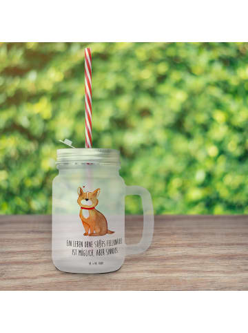 Mr. & Mrs. Panda Trinkglas Mason Jar Hund Glück mit Spruch in Transparent