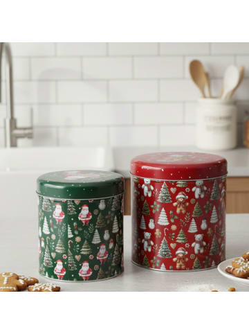 Home&Styling Collection Weihnachtliches Set Metallbehälter in verschiedenen Größen, 2 Stück in Rot