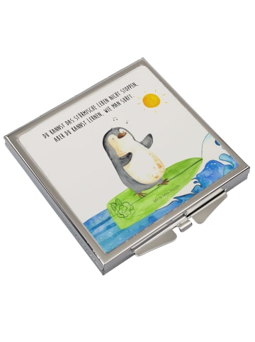 Mr. & Mrs. Panda Handtaschenspiegel quadratisch Pinguin Surfer m... in Weiß