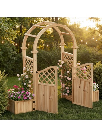 ABRIHOME Pflanzkübel in Braun Tanne mit Spalier Tor und Rankhilfe für Garten