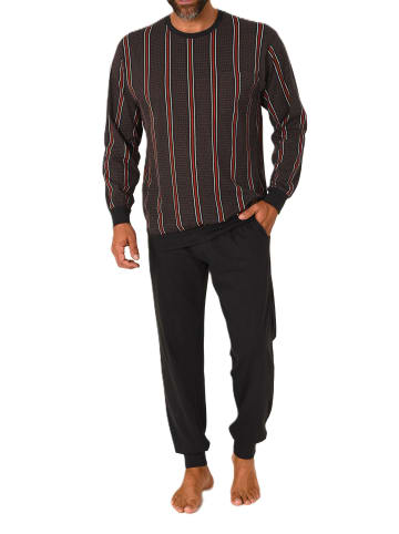 NORMANN Langarm Schlafanzug Pyjama Bündchen Streifen in dunkelgrau
