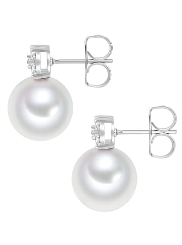 Lulu & Jane Ohrringe aus Messing mit Zirkonia Glasperle in weiß