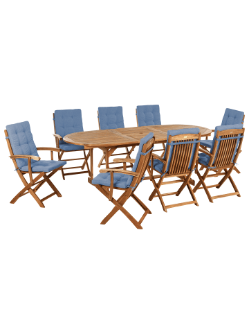 Beliani 17-tlg Gartentisch Set MAUI PREMIUM in Braun/Blau