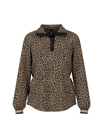 MARC CAIN Viskosebluse mit Leomuster & Taillenband in Braun