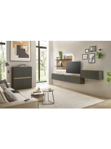 Furn.Design Wohnwand grau matt, Eiche Wotan 470 cm, Schrankwand mit Sekretär