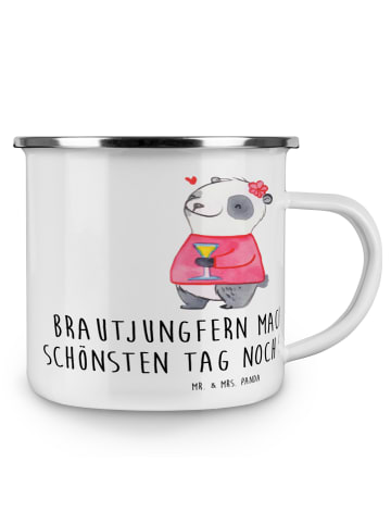 Mr. & Mrs. Panda Camping Emaille Tasse Brautjungfern Wunder mit ... in Weiß