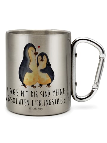 Mr. & Mrs. Panda Edelstahlbecher Pinguin umarmen mit Spruch in Silber