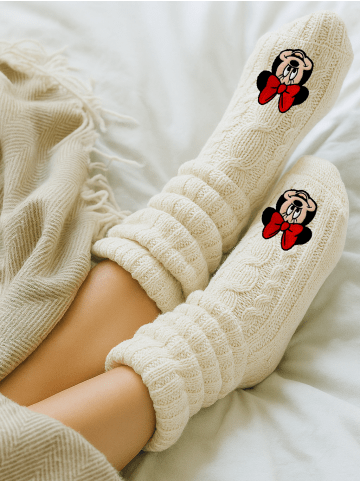 Disney Disney Minnie Mouse Hüttensocken Strick Haussocken Kuschelsocken in weiß