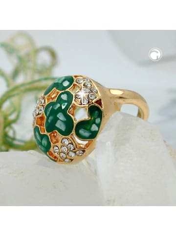 Gallay Ring 17mm mit weißen Glassteinen grün-emaillierten Flächen vergoldet Ringgröße 50 in gold