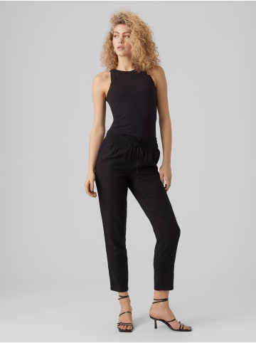 Vero Moda Legere Leinen Stoffhose Casual Schlupf Hose Ankle Pants in Schwarz