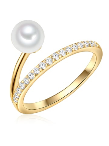 Valero Pearls Ring aus Sterling Silber mit Zirkonia Süßwasser-Zuchtperle in gelbgold