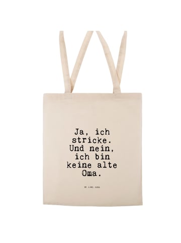 Mr. & Mrs. Panda Schultertasche Ja, ich stricke. Und... mit Spruch in Creme