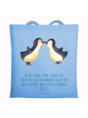 Mr. & Mrs. Panda Tragetasche Pinguin Liebe mit Spruch in Sky Blue