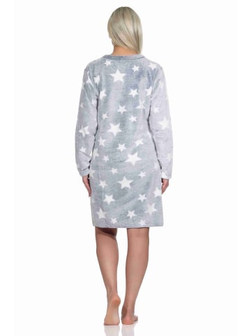 NORMANN langarm Nachthemd Bündchen Sterne Coralfleece - 76768 in blau