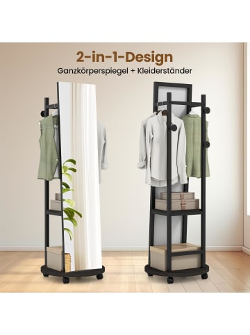 COSTWAY 2 in 1 Garderobenständer mit Spiegel in Braun
