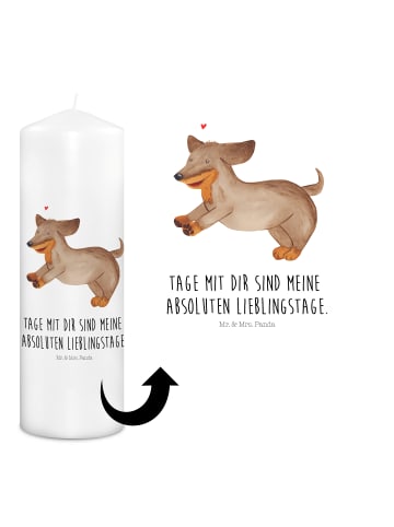 Mr. & Mrs. Panda Schmuckkerze Hund Dackel mit Spruch in Weiß