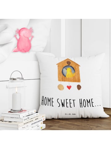 Mr. & Mrs. Panda Wohnzimmerkissen Vogelhaus Home mit Spruch in Weiß
