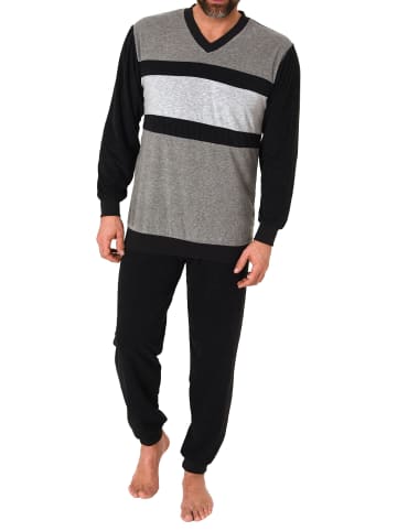 NORMANN Frottee langarm Schlafanzug Pyjama Bündchen - 81294 in anthrazit