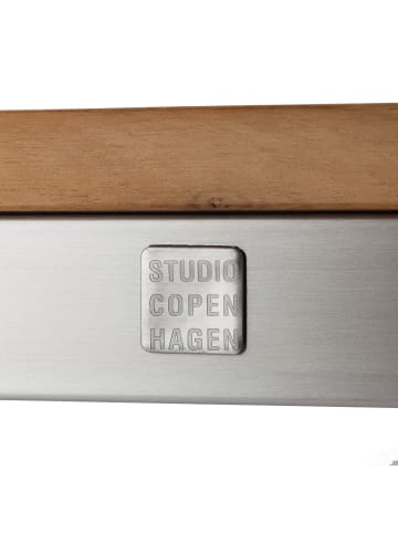 home24 home24 Essgruppe 3-teilig - Teak massiv / Edelstahl - Braun / Silber - 90 x 75 x 90 cm in Braun / Silber