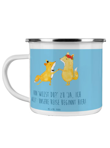 Mr. & Mrs. Panda Camping Emaille Tasse Verlobung Abenteuer mit S... in Sky Blue