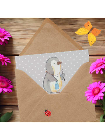 Mr. & Mrs. Panda Einladungskarte Zahnarzt Lochgebühr mit Spruch in Grau Pastell