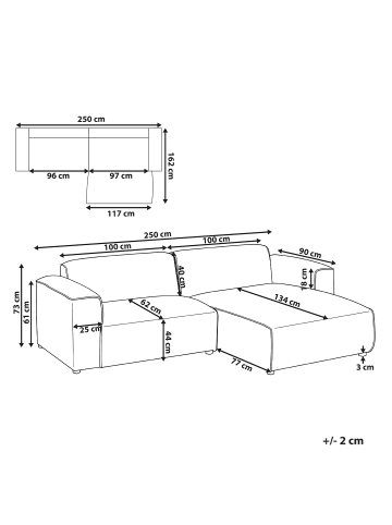 Beliani Ecksofa FAABORG in Weiß/Schwarz - (W) 250 x (H) 73 x (L) 162 cm