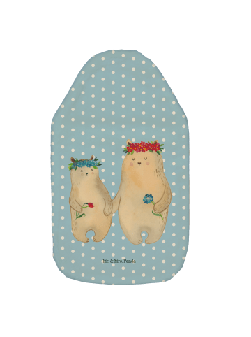 Mr. & Mrs. Panda Wärmflasche Bären mit Blumenkranz ohne Spruch in Blau Pastell