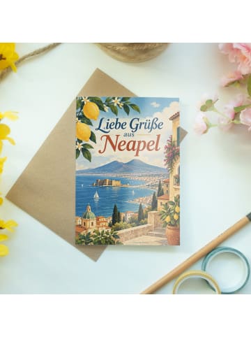Grußkarte Vesuv mediterran Design mit Spruch in Weiß