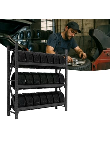 relaxdays Reifenregal in Schwarz - (B)120 x (H)180 x (T)50 cm