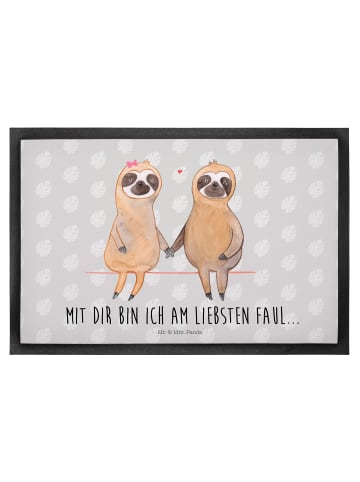 Mr. & Mrs. Panda Fußmatte waschbar Faultier Pärchen mit Spruch in Grau Pastell