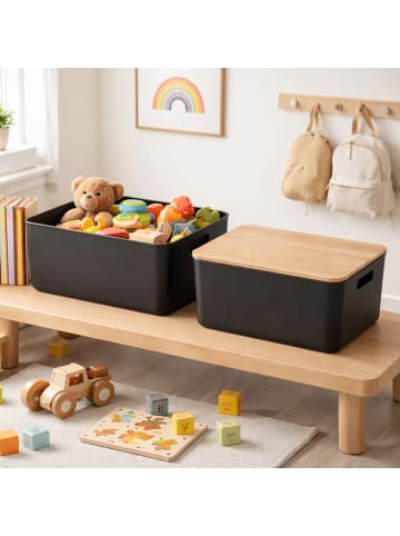 relaxdays 2 x Aufbewahrungsbox in Schwarz/ Natur – (B)36 x (H)16 x (T)25 cm