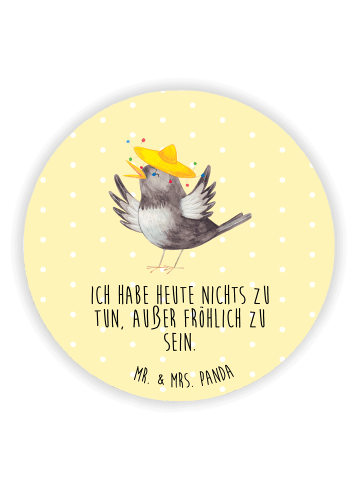 Mr. & Mrs. Panda Kühlschrankmagnet Rabe Sombrero mit Spruch in Gelb Pastell