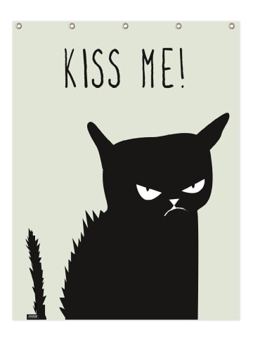 Juniqe Duschvorhang "Kiss Me Cat" in Grau & Schwarz