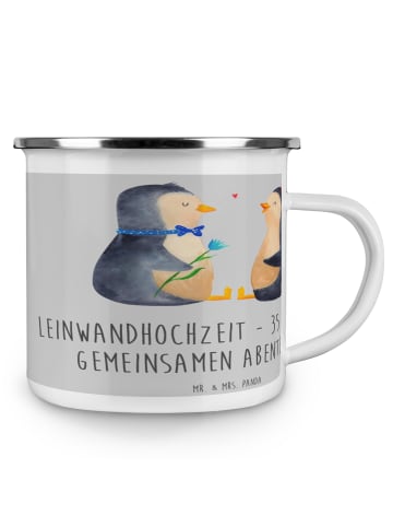 Mr. & Mrs. Panda Camping Emaille Tasse 35. Hochzeitstag Leinwand... in Heather Grey