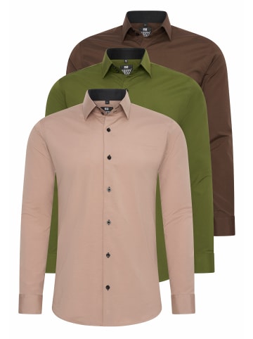 Rusty Neal 3er Set Business Hemd in 3erSet-(44_Beige)(44_Khaki)(44_Braun)