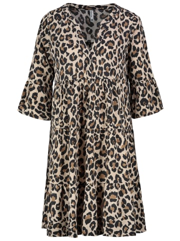 Sublevel Gemusterte Tunikabluse mit Rüschenärmeln und Volants in Braun