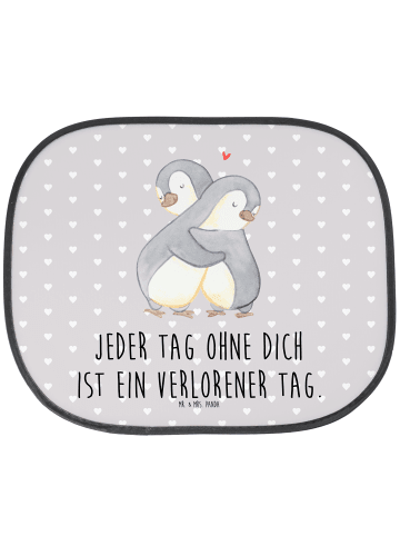 Mr. & Mrs. Panda Autosonnenschutz Pinguine Kuscheln mit Spruch in Grau Pastell
