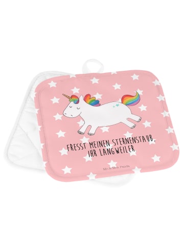 Mr. & Mrs. Panda Topflappen Einhorn Happy mit Spruch in Rot Pastell