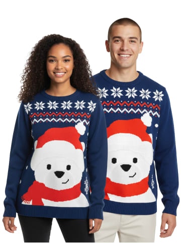 United Labels Winterpullover Eisbär Winter Strick Pullover Sweatshirt Ugly Sweater in blau