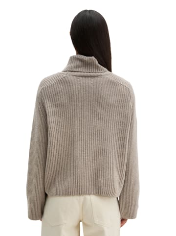Marc O'Polo Gerippter Rollkragen-Pullover loose in Stone Taupe Melange